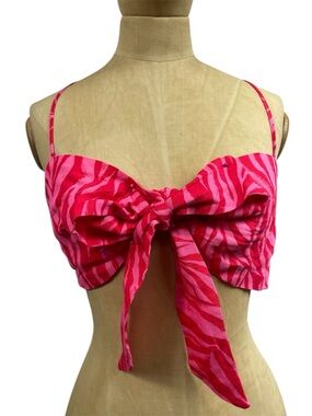 H&M Zebra Tie Front Bralette XL Hot Pink Linen Blend Top NWT Bold Edgy Animal